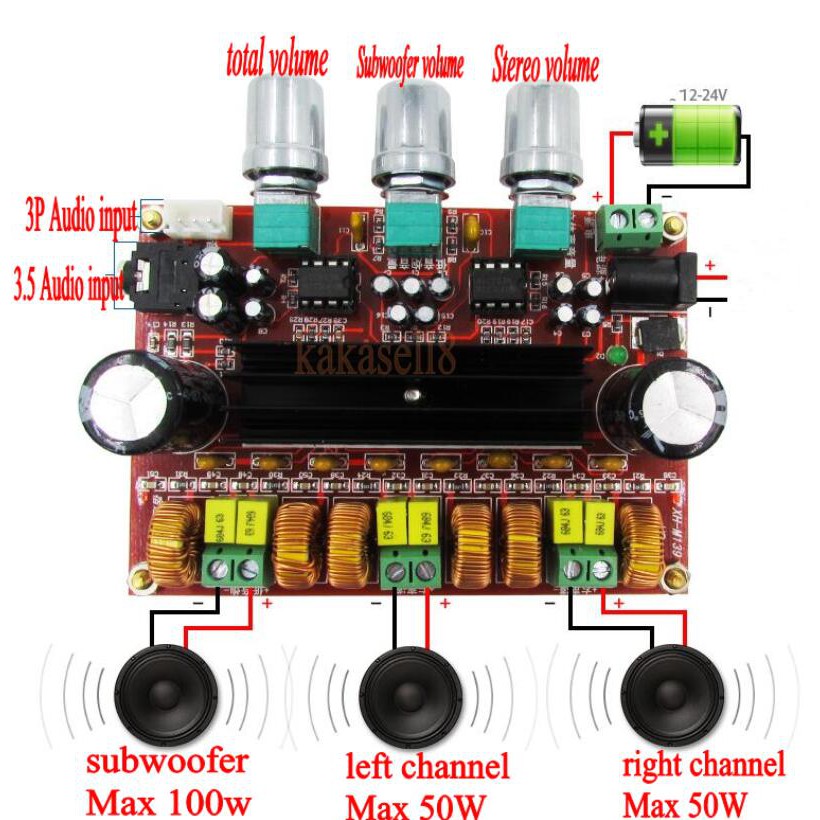 Bảng mạch khuếch đại âm thanh kỹ thuật số TPA3116 D2 50Wx2+100W 2.1 12~24V