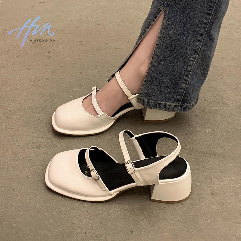 Giày Sandal Bít Mũi Vuông Đế Trung Chống Trượt Thời Trang Mùa Hè 2022 Cho Nữ