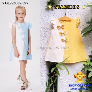 Đầm phối màu tay cánh tiên ngực kết nơ cho bé gái từ 10-36kg
