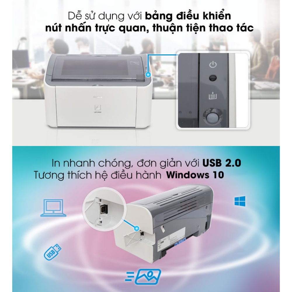 Máy In Laser Canon LBP2900  FREESHIP  Máy In canon 2900 - Thiết kế nhỏ gọn, hiện đại , tốc độ In siêu nhanh