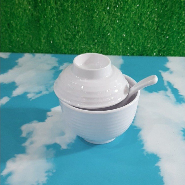 Chén đựng cơm,súp miso nhựa Melamine kiểu Hàn Quốc,Nhật Bản có nắp đậy Size 9.9 x 8.9 cm