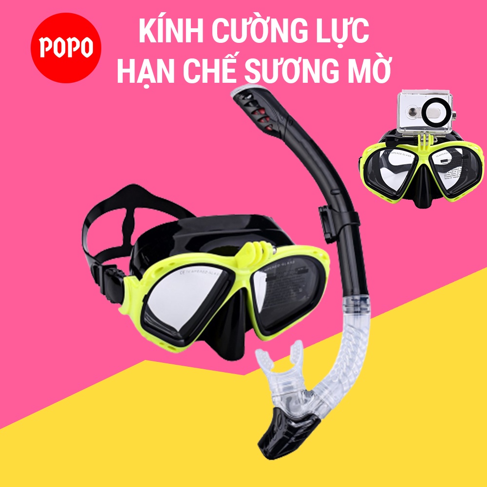 Bộ kính lặn ống thở Gopro với mặt nạ lặn biển mắt kính cường lực gắn được GOPRO, SJCAM  SPORTY cùng ống thở ngăn nước