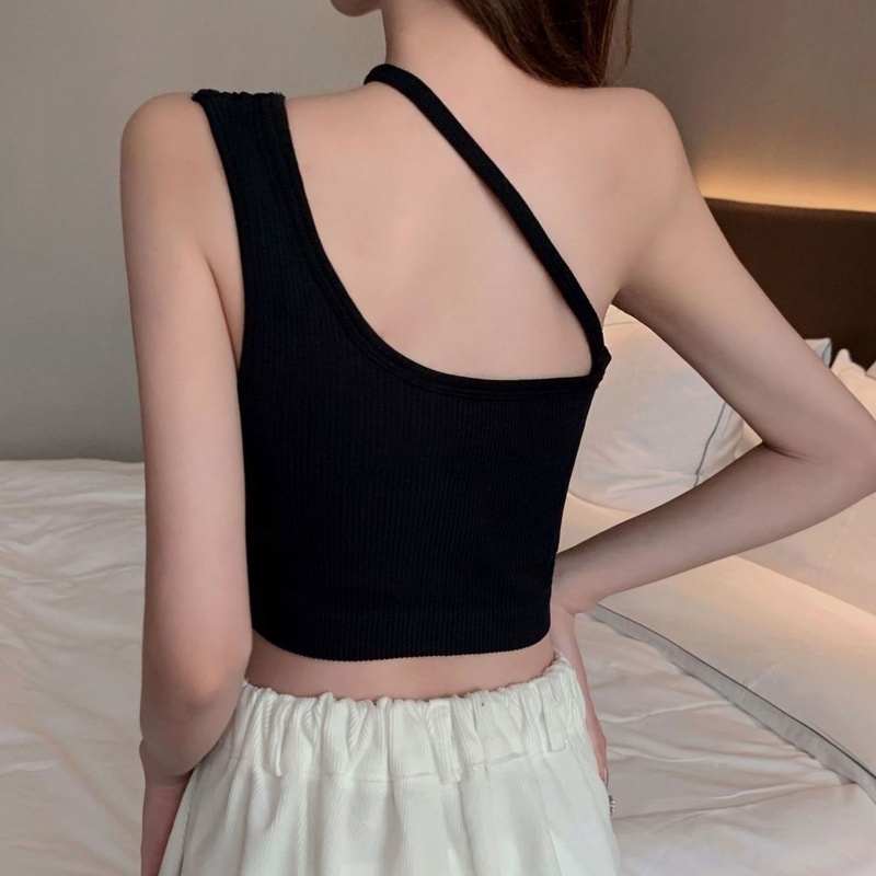 Áo Croptop Dệt Kim Không Tay Có Đệm Ngực Gợi Cảm Cho Nữ