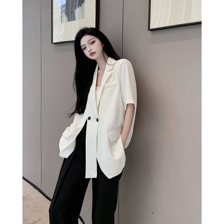 Design sense minority suit jacket women's thin loose temperament forked short suit blouse summer 2022 new style