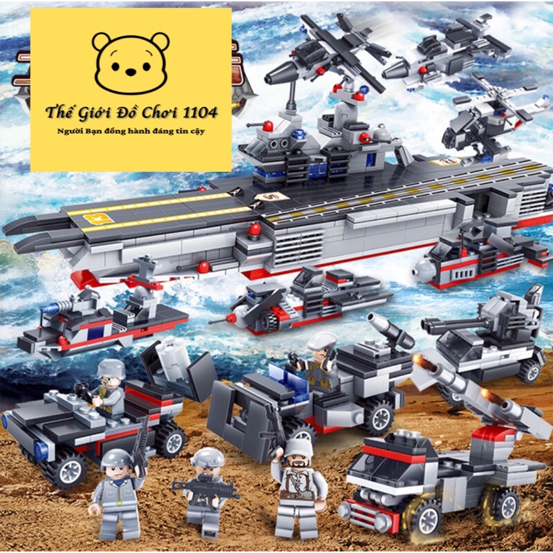 [HOT] Bộ đồ chơi xếp hình LEGO MINGDI tàu chiến 763 Mảnh, Lắp ráp 12 chiếc xe và máy bay Tphcm