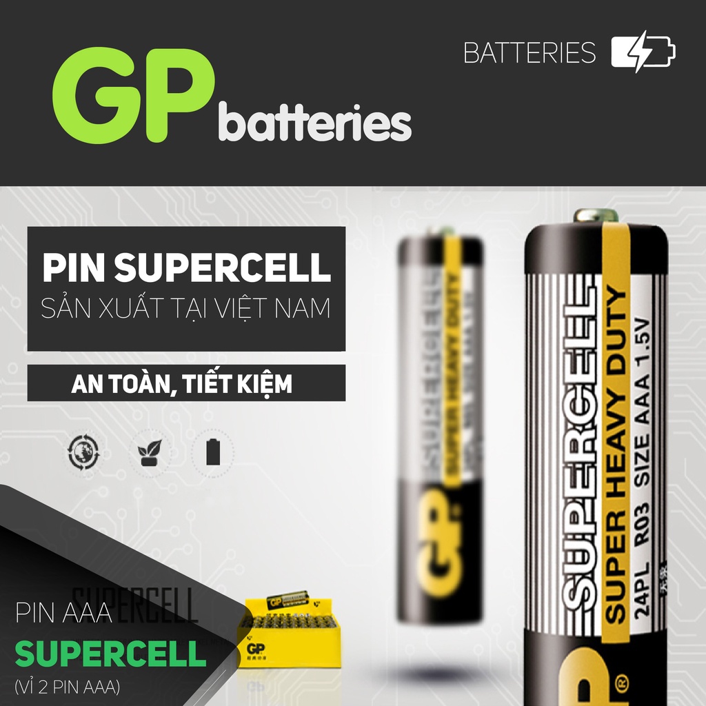 Pin đũa GP Supercell AAA 1.5V (2 viên),Pin AAA GP,Pin chuột máy tính,Pin điều hoà,Pin điều khiển quạt,.......