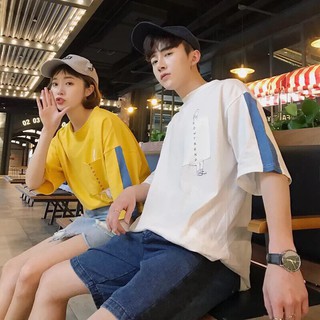 Áo Thun Tay Lỡ Uzzlang Có Túi Form Rộng, Hàng Cotton Cao Cấp Vàng/ Trắng Unisex - Freesize Dưới 75kg