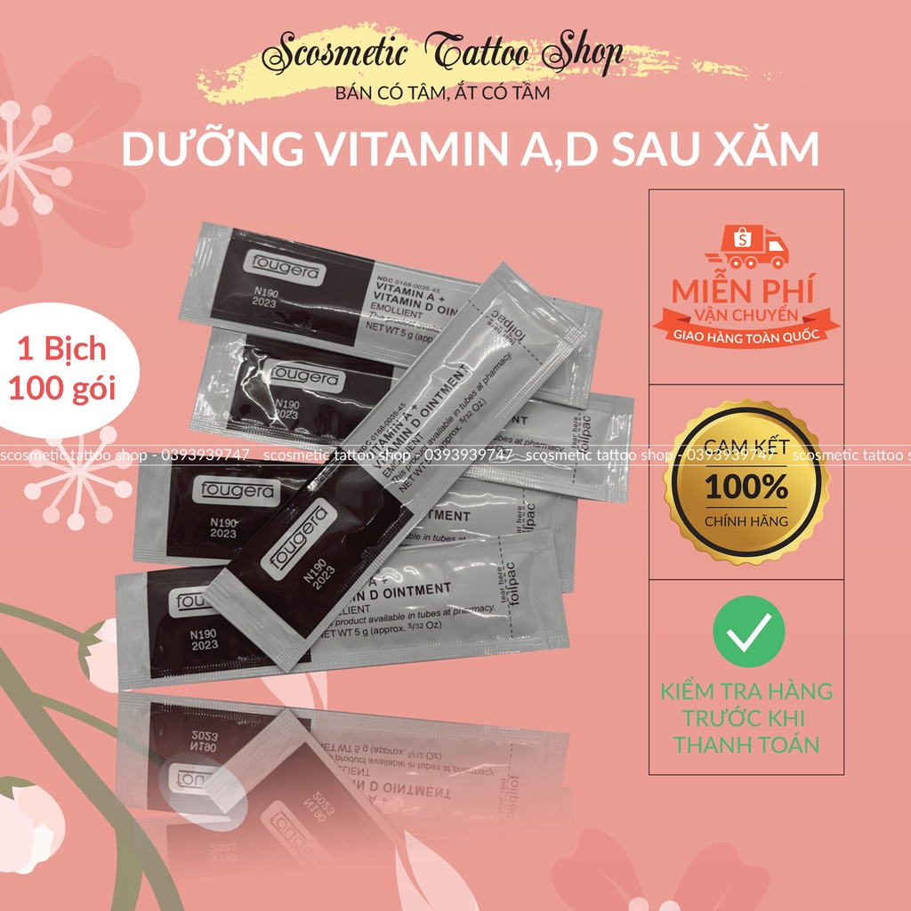 Dưỡng vitamin AD gói ,Dưỡng ẩm  tái tạo môi mày sau xăm kích bong da nhanh, phục hồi-1 Bịch 100 Gói