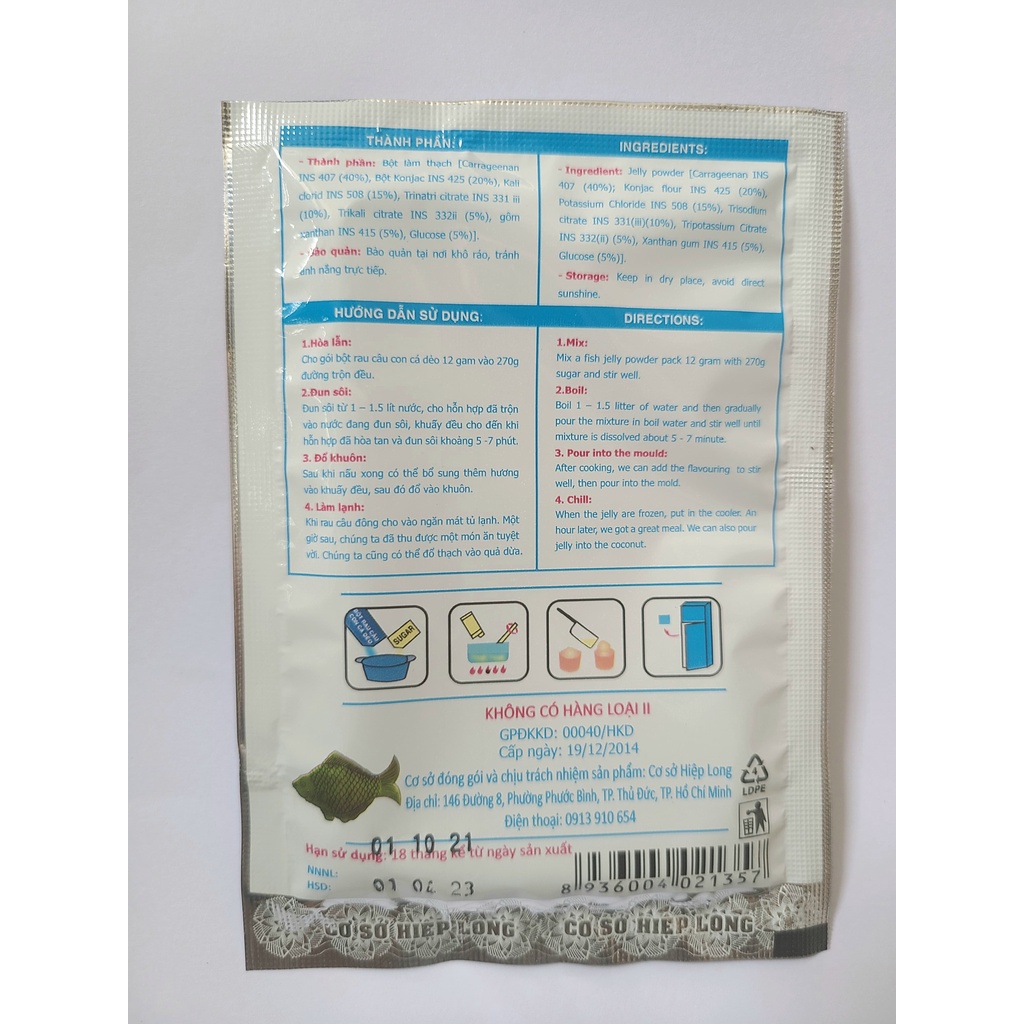 Bột rau câu con cá dẻo 12g