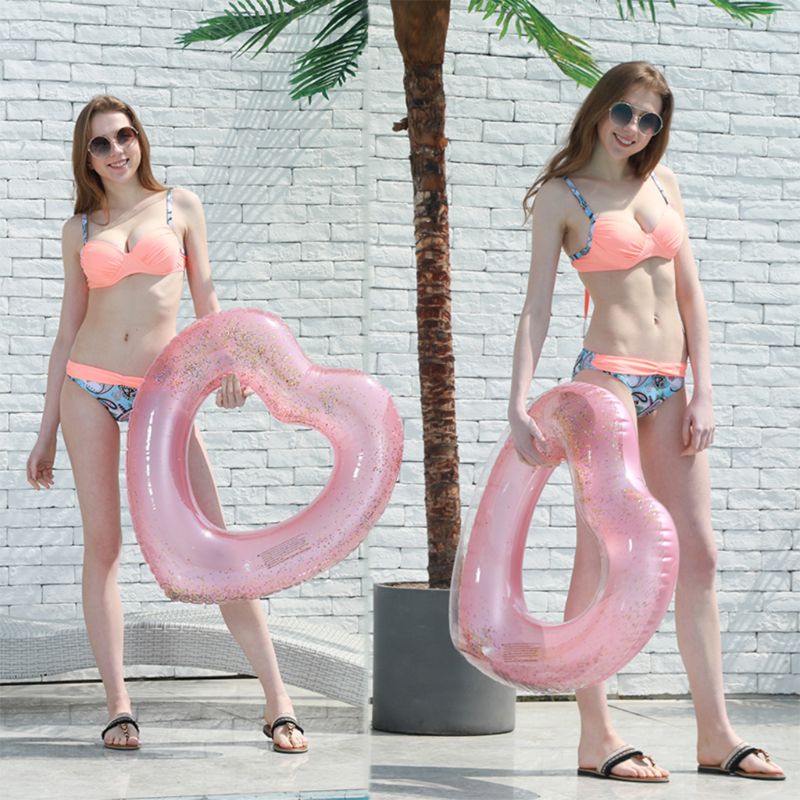 QQ Phao Bơi Hình Tròn Màu Vàng Hồng Lấp Lánh Cho Người Lớn