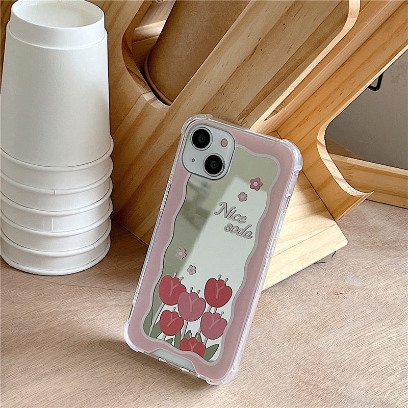 Ốp lưng iphone ốp Điện Thoại Hình Hoa Tulip Màu Hồng Tráng Gương Chống Sốc / Va Đập Cho iPhone 14 13 12 11 PROMAX XS XR XSMAX SE2020 6 7 8PLUS