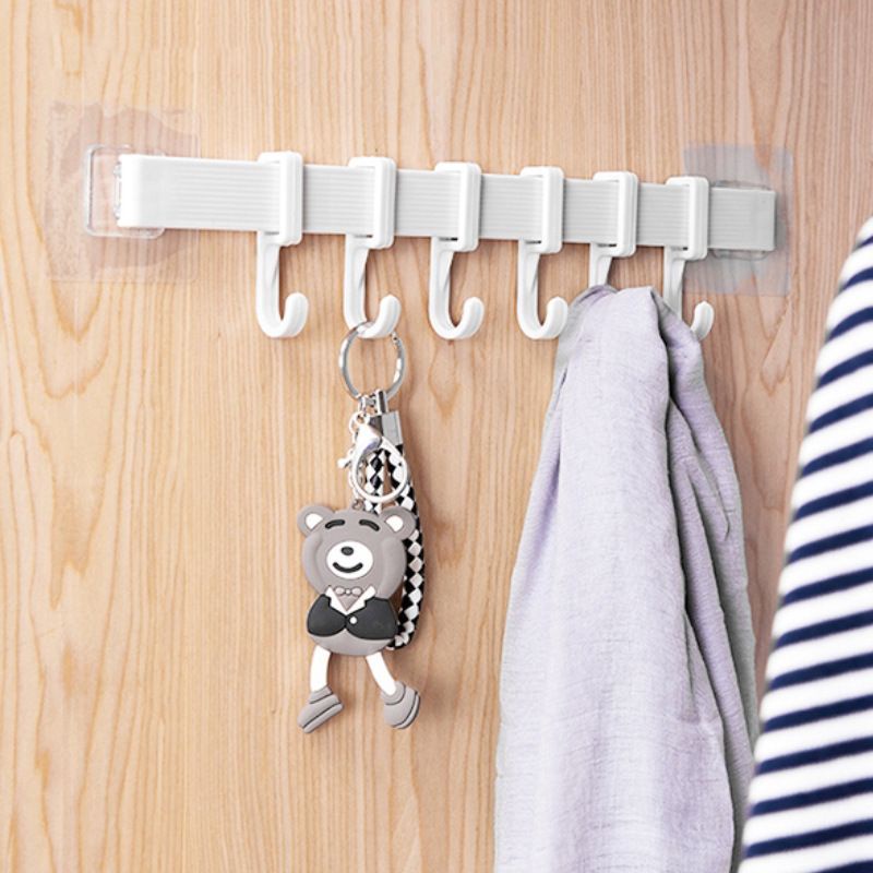 Thanh nhựa nhà tắm 6 móc hút chân không - móc nhựa treo đồ dán tường tiện dụng