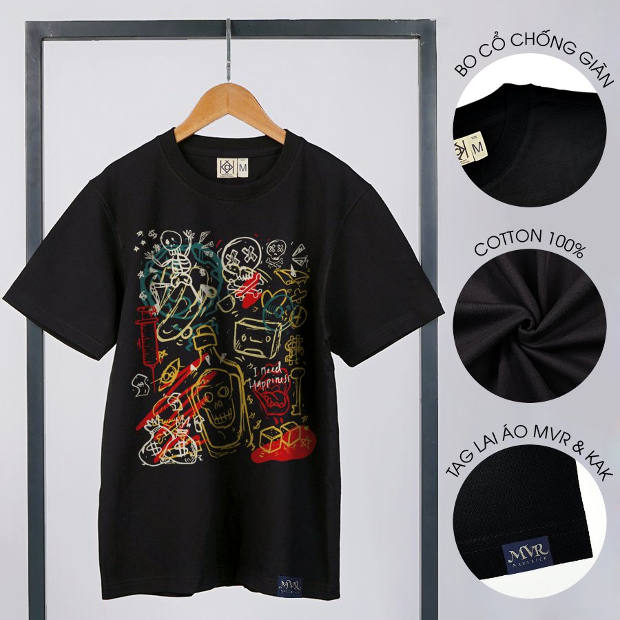 Áo phông thun Cotton phom rộng tôi cần hạnh phúc MVR size rộng tee Mỹ BB4152