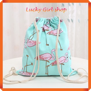 🎒Ba lô dây rút miệng, họa tiết hồng hạc, vải bố BỀN ĐẸP CHẤt - Lucky Girl shop NHA TRANG