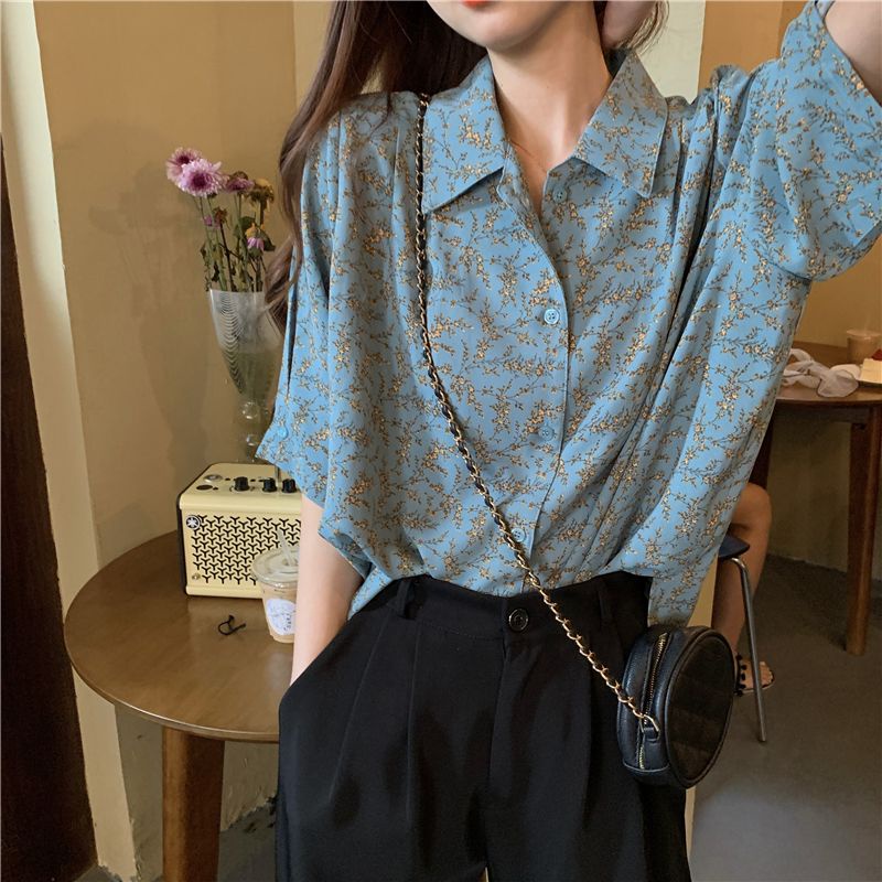 Áo Sơ Mi Voan Hoa Ngắn Tay Dáng Rộng Thời Trang Mùa Hè Âu Mỹ Dành Cho Nữ