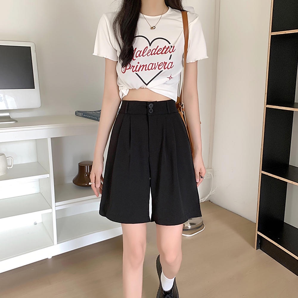 Quần short Peppermint 50562 lưng cao ống rộng co giãn phong cách thời trang mùa hè mới
