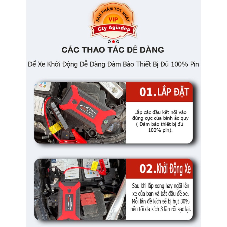 Bộ đề nổ máy oto xe hơi AGD cứu hộ oto thay dây câu kích bình acqui