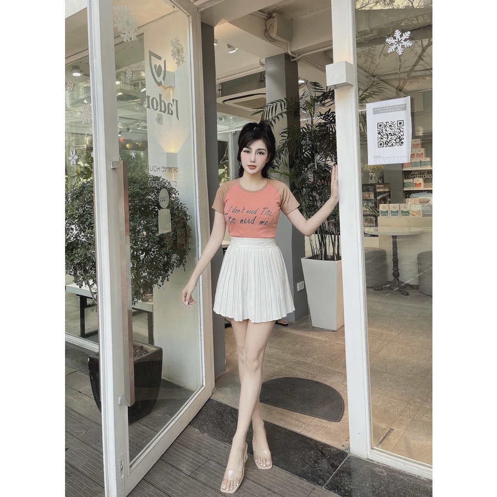 Áo thun nữ tay ngắn cổ tròn dáng ôm Hoàng Tình Store áo phông tay phối in chữ, thun borip co giãn tốt Freesize
