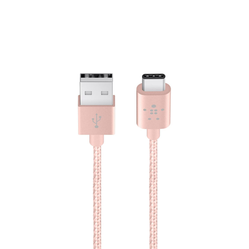 Cáp USB Type C Belkin MIXIT↑™ vỏ dù Metallic siêu bền, màu vàng hồng 1.2m, chứng chỉ IF - Hàng chính hãng