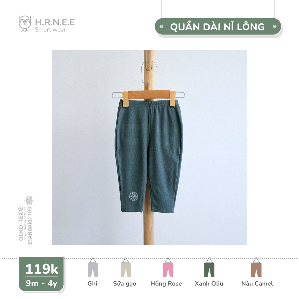 Quần dài nỉ lông ấm Hrnee cho bé trai bé gái thời trang thu đông ấm áp cho bé