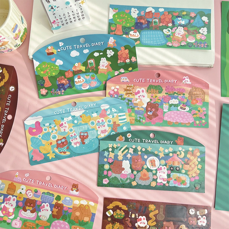 Peach 1Pcs Animal travel cartoon stickers Journal Scrapbook Decor Sticker