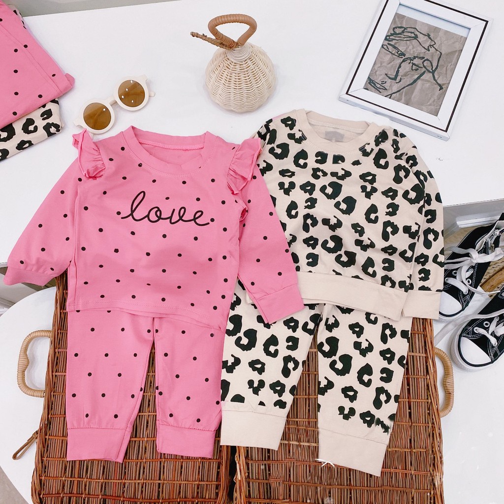 Đồ bộ quần áo dài tay cotton cho bé gái AM778