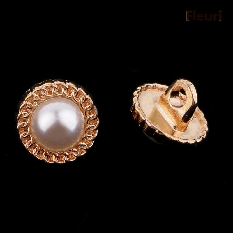 Set 10 Nút Nhựa Tròn Đính Đá Và Ngọc Trai 10mm