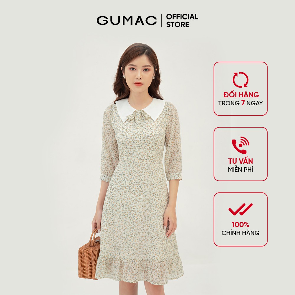 [Mã WABRGU155 giảm 15% tối đa 50k đơn 199k] Đầm xòe nữ họa tiết hoa phối cổ GUMAC màu trắng sang trọng DB3111 | BigBuy360 - bigbuy360.vn