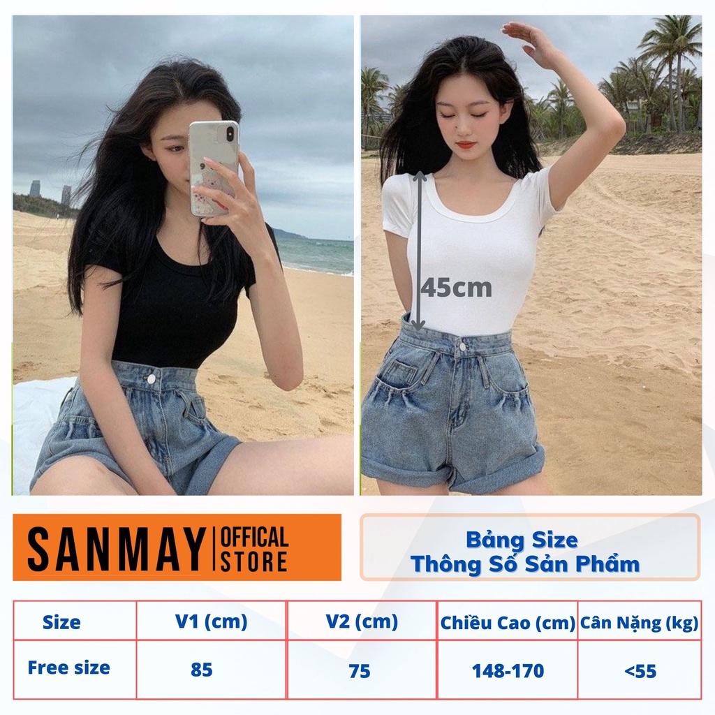 Áo Croptop Sexy SANJOLI Croptop Kiểu Ôm Body Cổ Vuông Tay Ngắn Đi Chơi Trắng Đen AO038