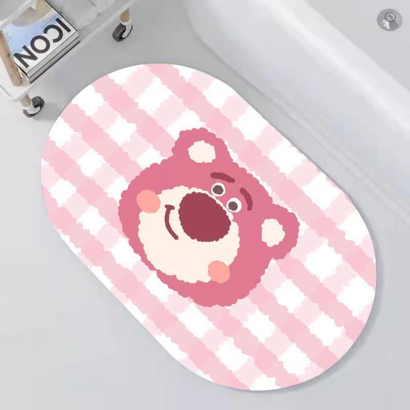 combo 2 thảm lau chân thấm nước chống trượt nhà tắm nhà bếp gấu LOTUS hồng chùi chân hút nước siêu dày đế cao su loại 1