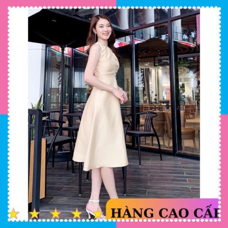 [SẢN PHẨM CHẤT LƯỢNG] Váy dự tiệc váy sang trọng dáng xoè cổ xoắn kiểu dệt ánh kim đi chơi dạo phố MN80 | BigBuy360 - bigbuy360.vn