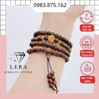Vòng trầm hương mix hoa sen bạc xi vàng, tràng hạt 108 hạt gỗ trầm hương tại Lera trang sức