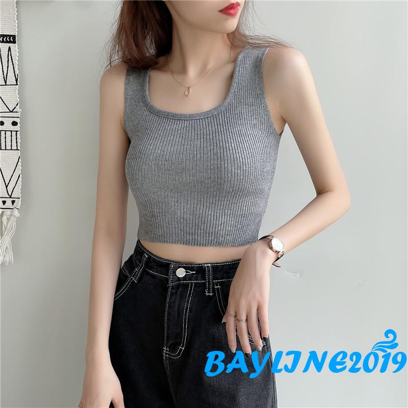 Áo croptop sát nách cổ tròn quyến rũ thời trang cho nữ