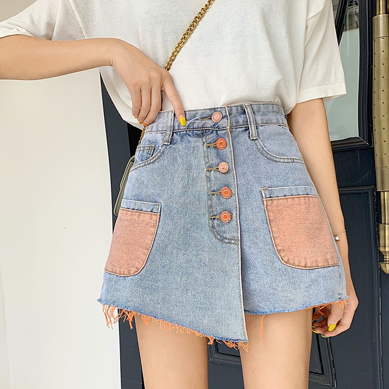 [Video] Quần short nữ giả váy, shorts jean lưng cao Ulzzang QVJ42