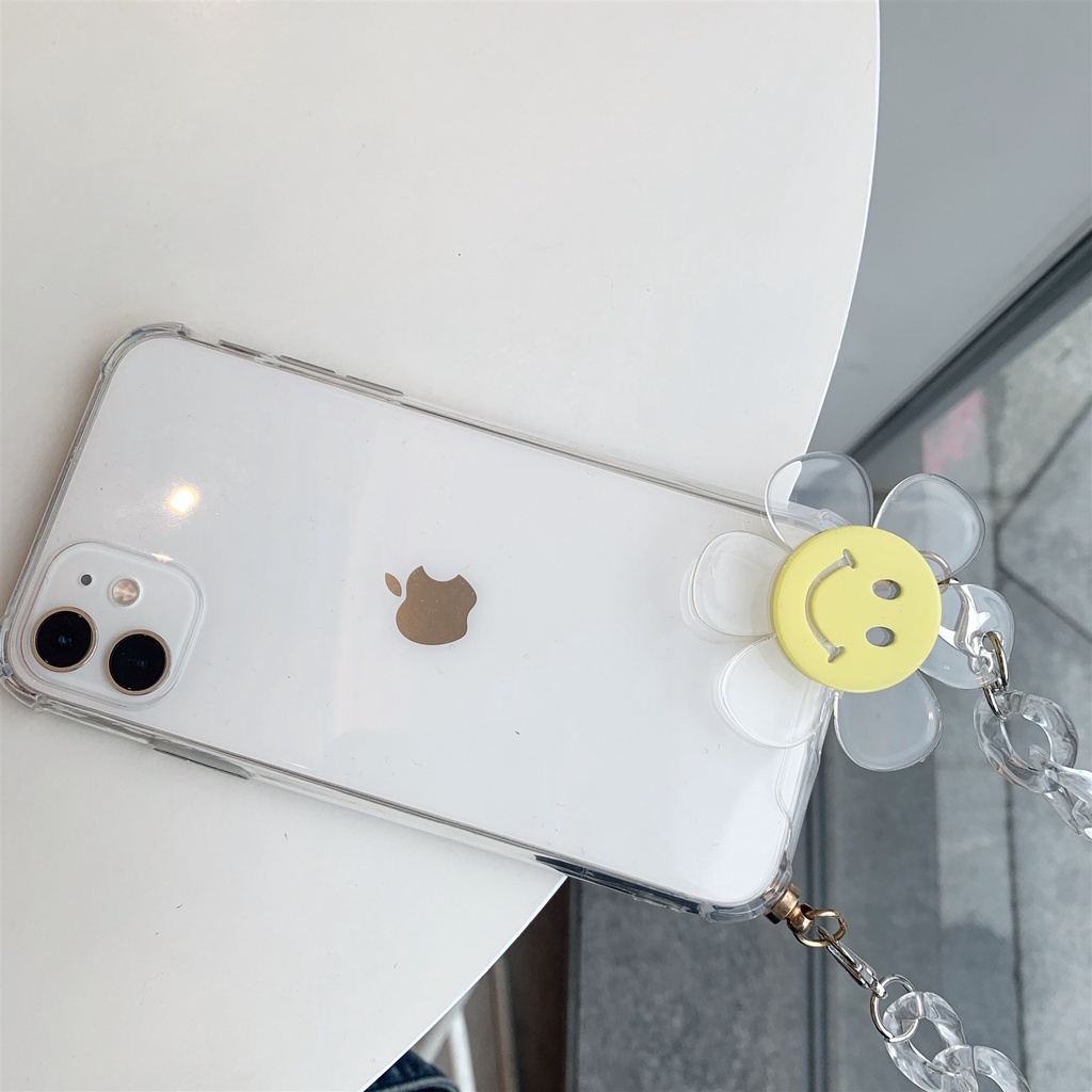 Ốp Điện Thoại Trong Suốt Hình Hoa Hướng Dương Có Dây Đeo Cho iPhone7/iphone12 11Pro/Max Apple X/XS/XR/SE