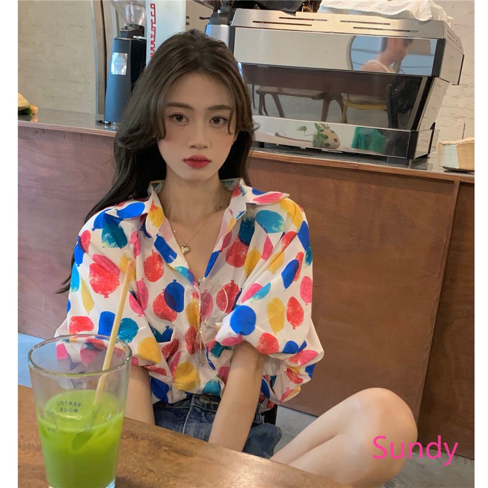 Áo sơ mi cổ đứng tay ngắn in họa tiết hoa thời trang mùa hè dành cho nữ