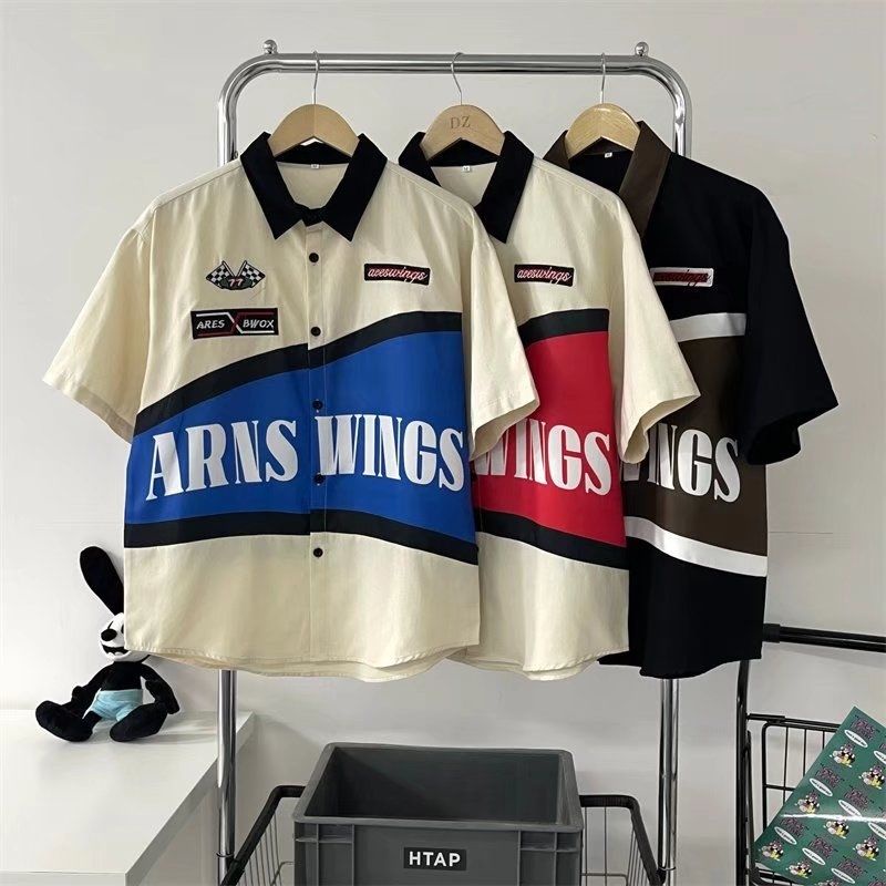 Áo Sơ Mi Ngắn Tay Dáng Rộng Thời Trang Retro Âu Mỹ Cá Tính Cho Nam