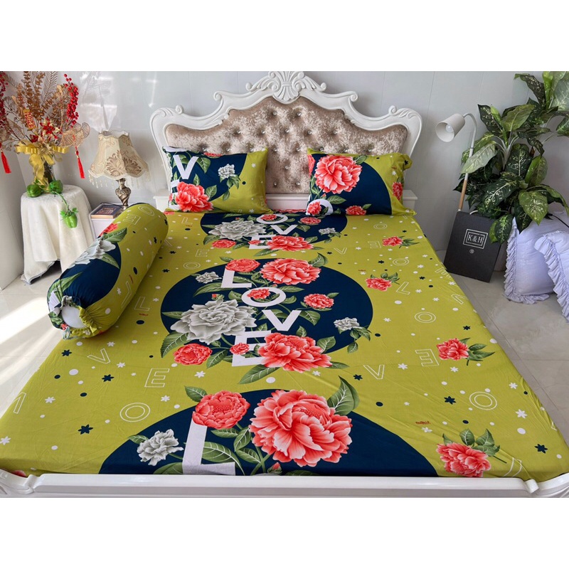 Bộ drap thun hàn quốc 4 món mát mịn, mẫu chữ LOVE siêu đẹp