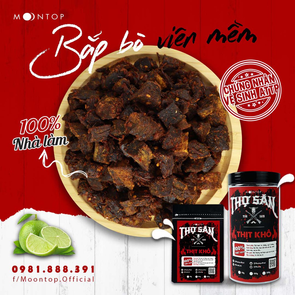 BẮP BÒ VIÊN MỀM THỢ SĂN - Hàng cao cấp loại 1 - Thịt khô homemade Moontop - Chất từng miếng thịt