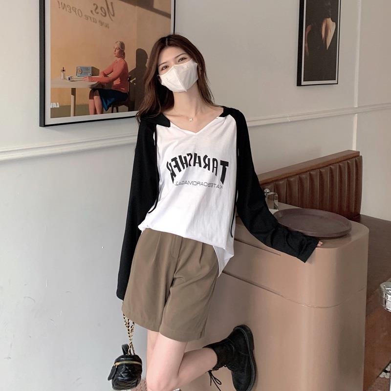 Áo hoodie ZHELIHANGFEI thể thao dáng rộng cổ chữ v dễ phối đồ