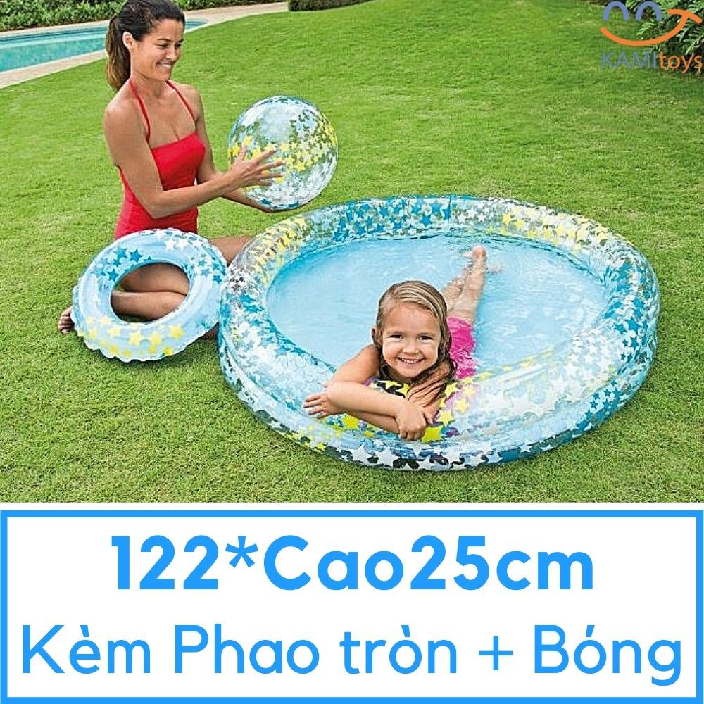 Bể phao bơi cho trẻ em bé hình TRÒN 122x 25cm Kèm Bóng và Phao bơi