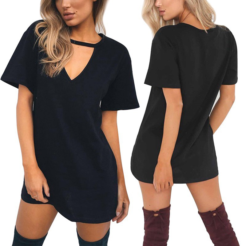 Đầm tay ngắn cổ chữ V thiết kế màu trơn thời trang nữ | BigBuy360 - bigbuy360.vn