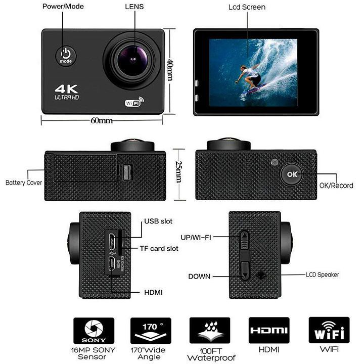 Camera Wifi Hành trình ONTEK V2 WIFI/ Camera thể thao 4K Ultra HD