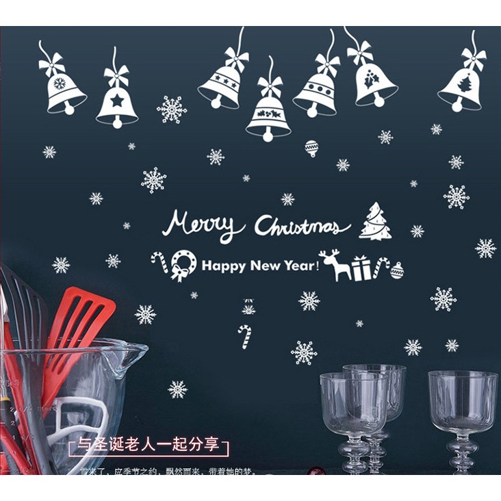 Decal trang trí Rèm dây treo Chuông trắng Noel