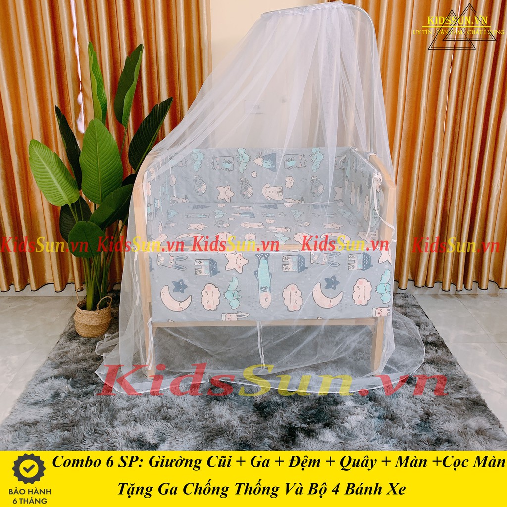 Cũi Gỗ Thông BabySun Giường Cũi Cho Bé Từ 0 - 4 Tuổi Màu Tự Nhiên Kích Thước [110x70x96] BH 12 Tháng Hàng Xuất Khẩu