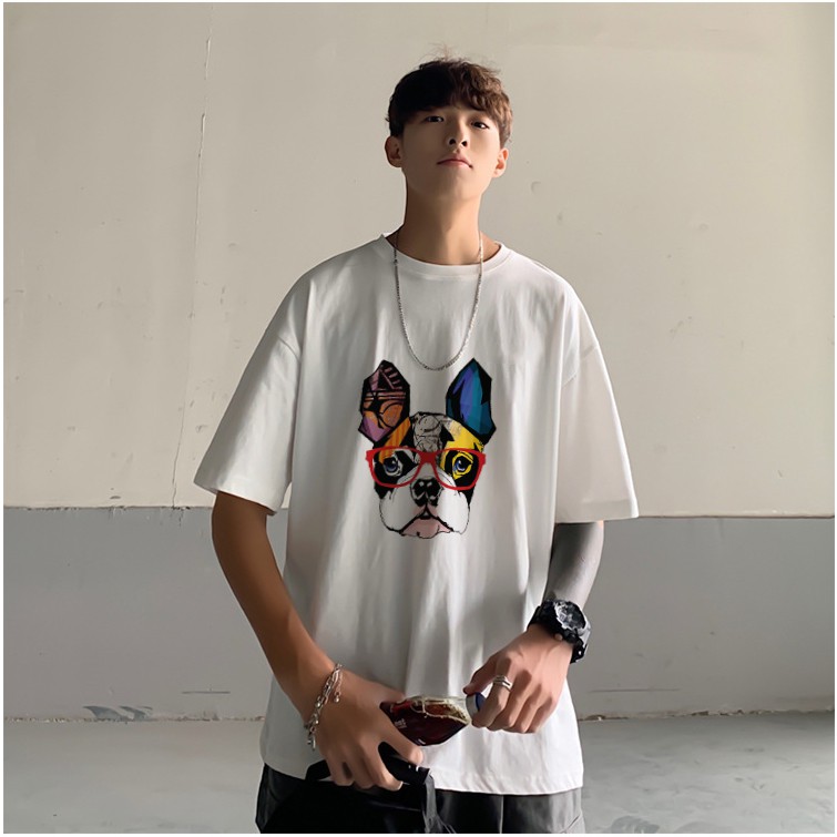 HOT Áo Phông unisex BIGSIZE tay lỡ oversize cổ tròn Chó Pug Đa Sắc Đơn Giản basic trắng - áo thun 360 clothing