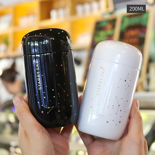 Bình Nước Giữ Nhiệt 200ml Mini Bằng Thép Không Gỉ Họa Tiết Bầu Trời Đầy Sao Phong Cách Hàn Quốc
