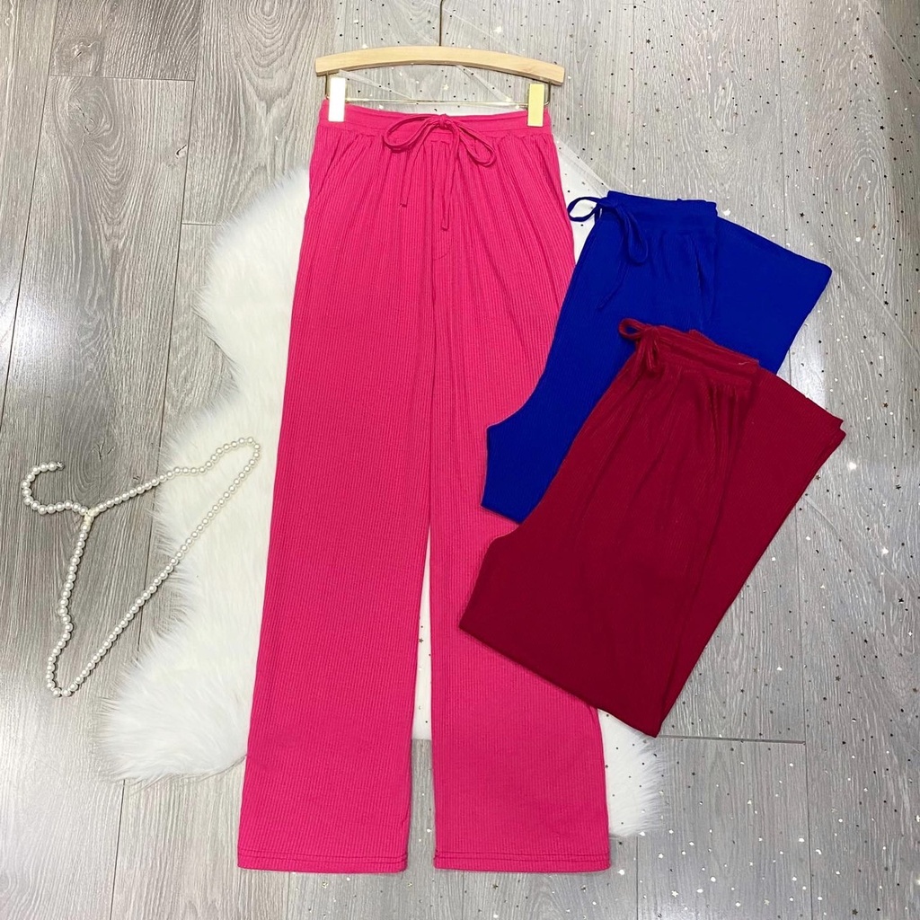 Quần dài thun gân co dãn ống suông rộng màu đẹp cryaotic10