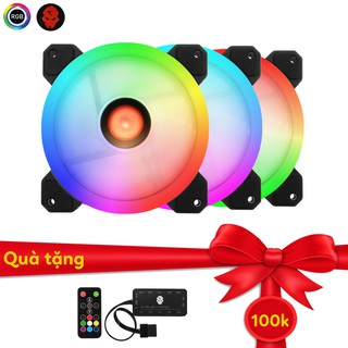 Combo 3 quạt tản nhiệt, fan case coolmoon v2 led rgb dual ring + tặng bộ hub + remote