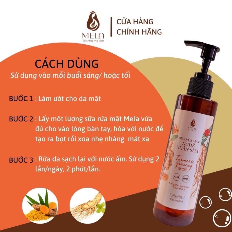 Sữa Rửa Mặt Nghệ Nhân Sâm MELA Giảm Mụn Sáng Da Dịu Nhẹ, Gel Rửa Mặt Cấp Ẩm Giảm Thâm